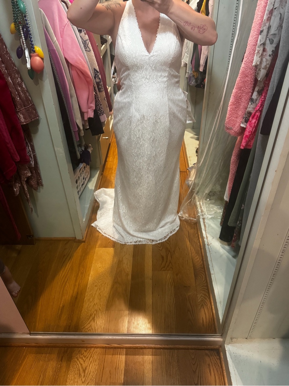 Mary's Bridal White Lace V-Neck Halter Gown